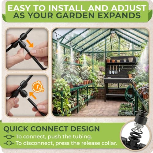 Misters for Outside Patio with Flexible Rod Nozzles, 33 ft, Black | Misting System for Outside Patio Cooling, Garden Faucet Setup for Pergola, Garden, Greenhouse, Backyard - size: 33 FT