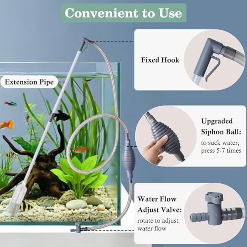 AOZU 3-in-1 Aquarium Vacuum Gravel Cleaner, Adjustable Fish Tank Siphon Cleaner, Aquarium Water Changer and Sand Washer Kit with Hand Siphon Hose & Extension Tube - size: Large