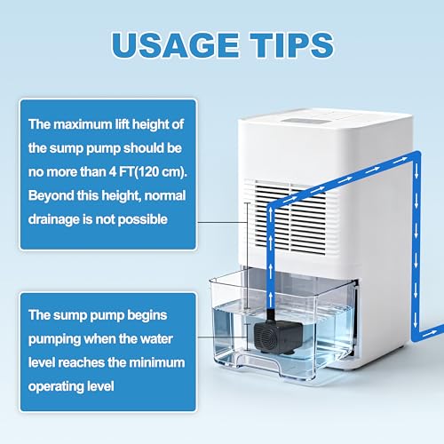 Automatic Small Sump Pump with Water Sensor, 4FT Lift, 74 GPH, 5V Mini Condensate Pump with 6 FT Tubing, Auto on/off Water Pump with Float Switch for Dehumidifier, HVAC and Other Small Spaces