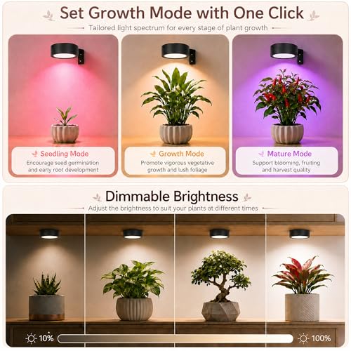 3-Pack Rechargeable Grow Lights for Indoor Plants, Cordless Plant Grow Lamp