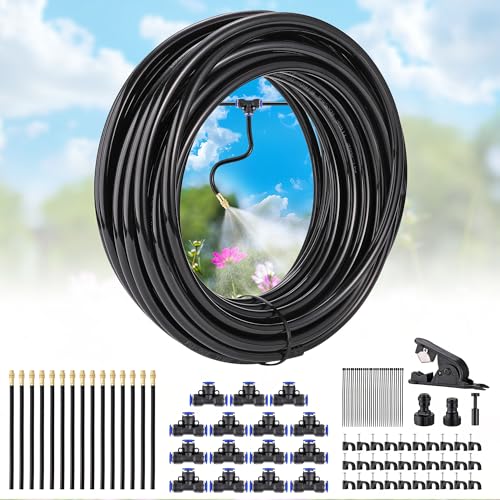 360° Adjustable Drip Irrigation System Garden Watering 5/16" Automatic Atomizing Sprinkler System with Hose Tubing Flexible Copper Nozzles Quick Connector Greenhouse Raisedbed Lawn (50ft + 15 Nozzles) - size: 50 Ft + 15pcs Nozzles