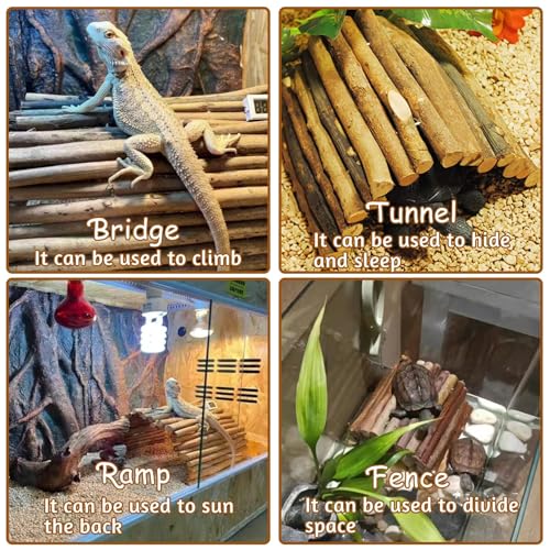 BNOSDM 18.89"x 12.99" Reptile Hideout Wooden Bridge Lizard Hide Caves Bearded Dragon Habitat Accessories for Gecko Snake Frog Chameleon Iguana Tortoise