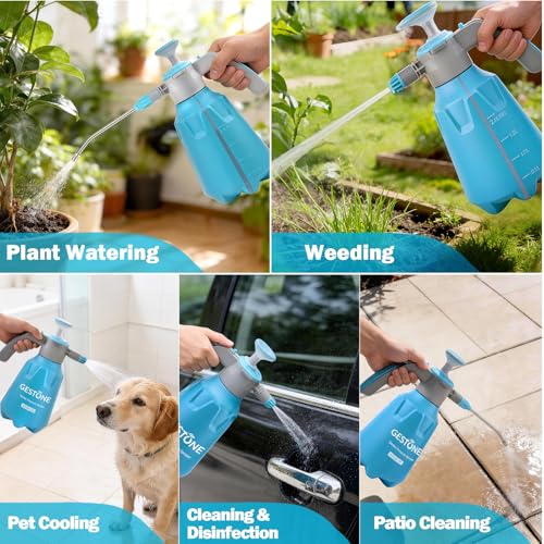 Hand Pump Sprayer 1/2 Gallon, Leak-Proof Plant Mister Spray Bottle | 2L Handheld Garden Pressure Sprayer, Lockable Spray Switch Design, Adjustable Nozzle, Extended Spray Rod, Lawn and Garden