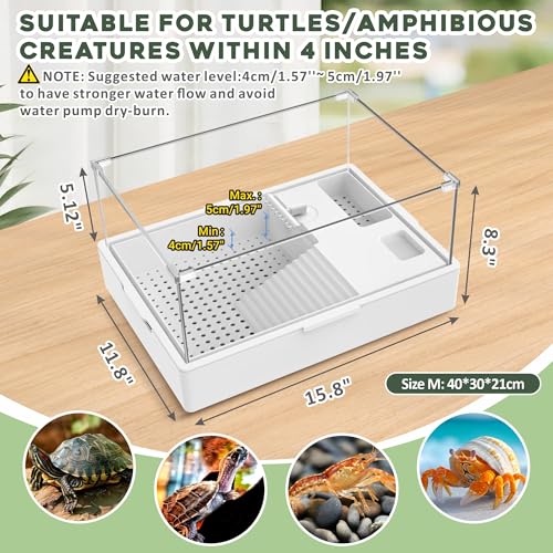 GOZILLA Small Turtle Tank Kit+Water Pump+Lamp, Acrylic Turtle Tank Starter Kit with Adjustable 5W Water Pump and Timing/Dimming Lamp, Multi-Functional Area for Small Turtles(White Kit). - color: White Kit