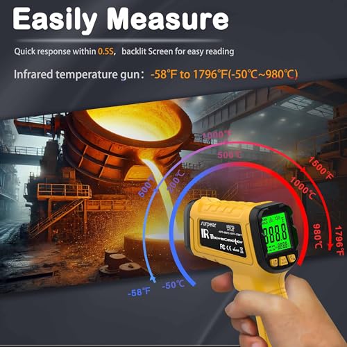 Infrared Thermometer Temperature Gun 1796°F, 50:1 | Laser Temp IR Digital for Pizza Oven, BBQ, Griddle, Cooking, HVAC, Engine Diagnostics - color: -58°F to 1796°F