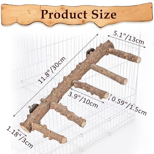 Bird Ladder Perch for Cage Natural Wood Bird Parrot Perch Stand Chewing Toy | Parrot Perch Bridge Climbing Cage Accessories for Small Medium Animal