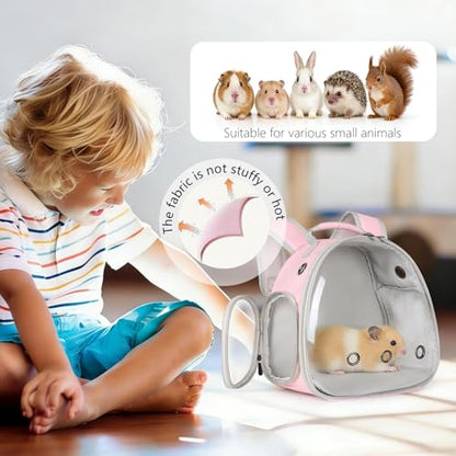 Guinea Pig Carrier, Clear Bubble Window for Guinea Pig, Bunny Rat Bird (Pink, Backpack) - color: Pink