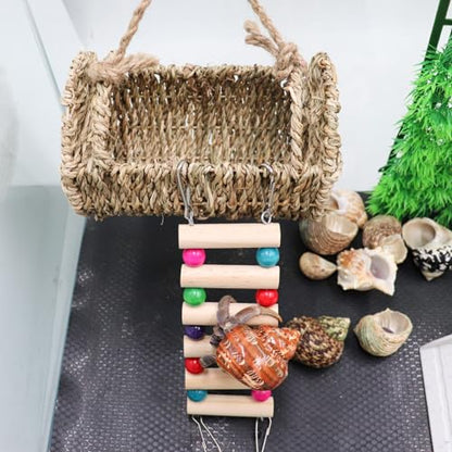 Hermit Crab Hideout with Ladder, Wooden Hermit Crab Climbing Toys, Aquariums Ladder Bridge Ramp Toy, Small Animals Tank or Cage Accessories, Habitat for Hermit Crab Hamsters Rats Birds Parrots