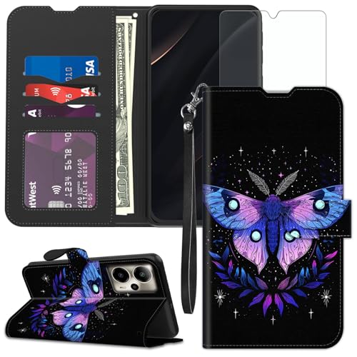for Cricket Outlast 5G 2024 Wallet case with RFID Blocking Credit Card Holder Kickstand, Folio Flip PU Leather Shockproof Protective Cover for AT&T Motivate Pro 5G, Mystical Moth - color: Mystical Moth