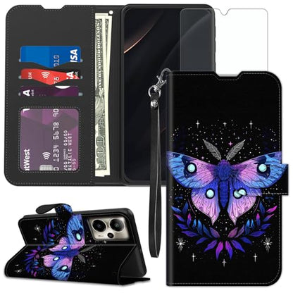 for Cricket Outlast 5G 2024 Wallet case with RFID Blocking Credit Card Holder Kickstand, Folio Flip PU Leather Shockproof Protective Cover for AT&T Motivate Pro 5G, Mystical Moth - color: Mystical Moth