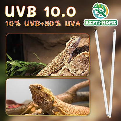 T5 UVB Reptile Light 24W 10.0,UVA UVB Light Bulb for Reptiles,2 Pack Reptile UVB Lamp Tube for Bearded Dragon - size: 2 pack T5 Tube-24W 10.0