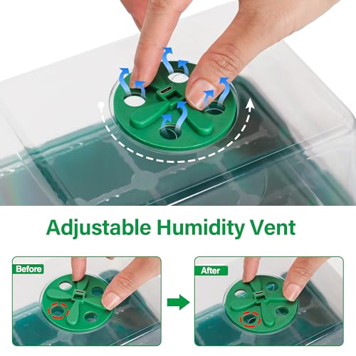 Seed Starter Trays with 12-LED Grow Lights, Green, 5 Pack | 5 Seed Starter Kits, 60 Cells, 12-LED Grow Light per Tray, Vented Humidity Domes, Drainage Holes, 1-to-5 USB Cable - color: Green, size: 5 Packs