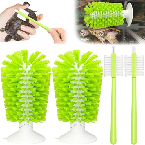 4 Pack Turtle Brush with Suction Cup for Tank, Turtle Shell Cleaning Brush, Turtle Scrub Brush Tortoise Supplies, Scratches Back Brush Remove Tortoise Back Mud, Turtle Tank Accessories
