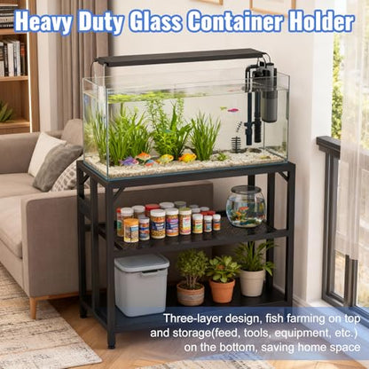 40 Gallon Metal Aquarium Fish Tank Stand Black | Built in power outlets adjustable shelf 660LBS load bearing fits turtle reptile terrarium breeder tank home office use - color: Black