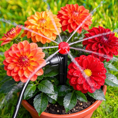 50 Pieces Drip Irrigation Emitters, Adjustable 360 Degree Drip Stream Emitters on 5" with Stake for 1/4" Drip Irrigation Tubing Irrigation 8 Hole Stream Drippers for Garden Watering System - size: Stream Emitters - 50 Pieces