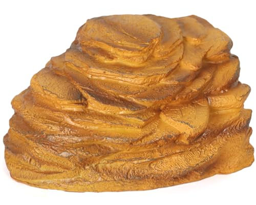 Reptile Rock Hide Cave Hiding Place,Rock Basking Platform,Terrarium & Aquarium Decor,Reptile hideout,Great for Lizards,Snakes,Turtles,Geckos,Frogs,Amphibians,Small Animals - Lagrge Size(Yellow-Orange) - style: StyleA-Yellow(Large Size)