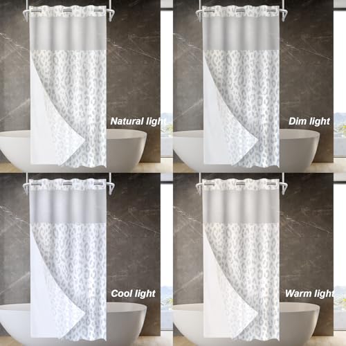 Grey Leopard Print No Hooks Shower Curtain with Snap in Liner Set, Animal Nature Cat Wildlife Fur Tub Curtainn Mesh Top Window & Magnetic Hem Waterproof 35.5X74 Inch - color: Animal Watercolor Dapple Black, size: 35.4"W x 74"L (Pack of 1)