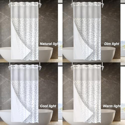Grey Leopard Print No Hooks Shower Curtain with Snap in Liner Set, Animal Nature Cat Wildlife Fur Tub Curtainn Mesh Top Window & Magnetic Hem Waterproof 35.5X74 Inch - color: Animal Watercolor Dapple Black, size: 35.4"W x 74"L (Pack of 1)