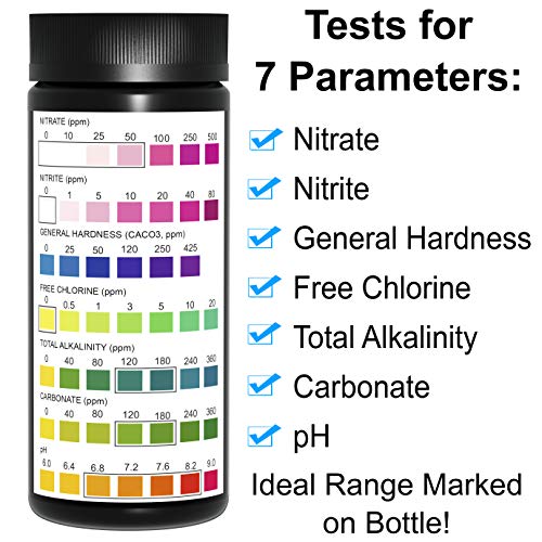 JNW Direct Pond Water Test Kit for Ponds - 7 in 1 Test Strips [50 Pack] | Includes 50 pond test strips for pH, chlorine, nitrite, nitrate, hardness and alkalinity with fast accurate results.