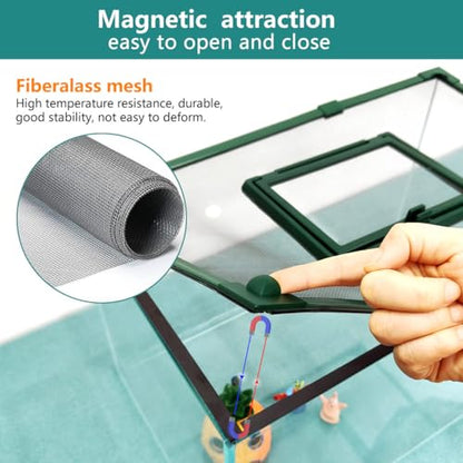 Magnetic Fish Tank Cover with Feeding Window Green Frame Grey Fiberglass Mesh, DIY Fish Tank Lid Adjustable Size Fit Tank Size Max 35''X19'' for Preventing Fish from Jumping Out and Reptile Escaping - color: Green frame fiberglass net(with a feeding windo