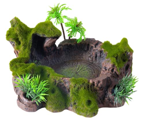 QIRMIZI Reptile Decor, Plastic Reptile Platform with Artificial Plants - Basking Habitat Decor for Lizard, Turtle, Frog, Snake