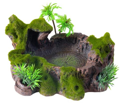 QIRMIZI Reptile Decor, Plastic Reptile Platform with Artificial Plants - Basking Habitat Decor for Lizard, Turtle, Frog, Snake