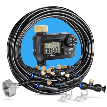 Automatic Misting Cooling System with Timer, 91.8FT Misting Line | 24 Brass Nozzles, 3/4" Brass Adapter, For Patio Misting, Grenhouse Watering & Chicken Coop Cooling - size: 91.8FT / 28M