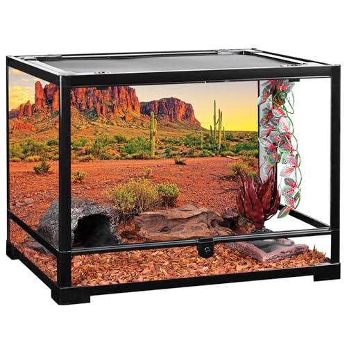 AWERT 30x12 in Terrarium Backdrop Desert Cactus Reptile Habitat Background | AWERT Sunset Sky Rocky Mountain Oasis Polyester Terrarium Background - size: 30x12in/75x30cm