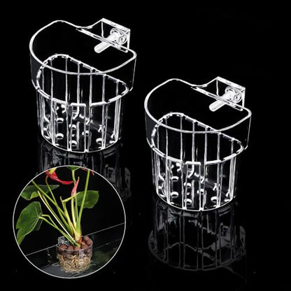 2 Pack Clear Aquarium Plant Holder Top Hanging Fish Tank Plant Holders Fits up to 0.8in Tank Edges, Aquarium Décor - color: Semicircle-White