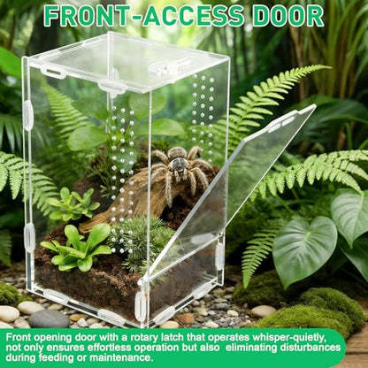 7.8"x4.7"x4.3" Jumping Spider Enclosure with Front Door | Small Acrylic Terrarium Praying Mantis Enclosure Clear Jumping Spider Habitat for Tarantula, Snail, Crabs and Small Reptiles