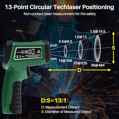 Infrared Thermometer for Cooking, Gedaye Surface Laser Temperature Gun with Laser Pointer 13:1, Metal Probe, Adjustable Emissivity, -58℉ to 1562℉, Thermal Thermometer Gun for Pizza Oven Engine HVAC - color: Green