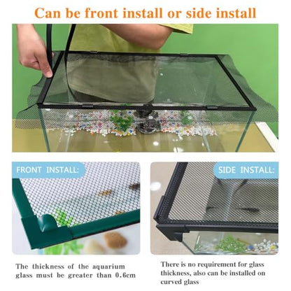Magnetic Fish Tank Cover with Feeding Window Green Frame Grey Fiberglass Mesh, DIY Fish Tank Lid Adjustable Size Fit Tank Size Max 35''X19'' for Preventing Fish from Jumping Out and Reptile Escaping - color: Green frame fiberglass net(with a feeding windo