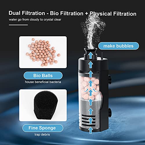 hygger Small Aquarium Bio Sponge Filter with Ceramic Balls, 2-5 Gallon Fish Tank Filter for Breeding Fry Betta Shrimp Nano Tanks - size: Small for 2-5 Gallon