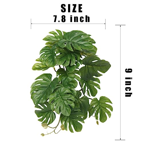 Reptile Terrarium Plants, Hanging Fake Monstera with Suction Cups | Fits Gecko Snake Ball Python Frog Amphibian Habitat Décor - color: Fake Monstera