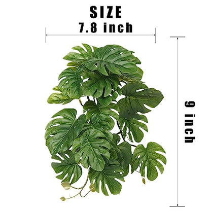 Reptile Terrarium Plants, Hanging Fake Monstera with Suction Cups | Fits Gecko Snake Ball Python Frog Amphibian Habitat Décor - color: Fake Monstera
