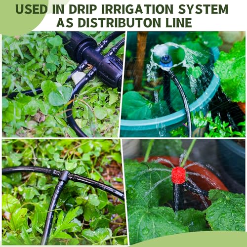 100FT 1/4 Inch Drip Irrigation kit Tubing Distribution Hose Tube for Garden Drip Irrigation System (Includes 2 Pack 6-Way Connector and 20pcs 1/4" Tee Splitters and End Plugs) - size: 100FT 1/4" Distribution tube