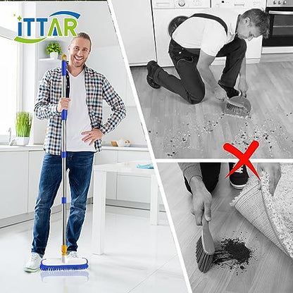 55" Extendable Floor Scrub Brush, 12" Wide Heavy-Duty 2-in-1 Scrub & Squeegee Deck Brush for Tile Grout Shower Floor, Kitchen, Restaurant, Patio & Garage Cleaning - color: Blue&white