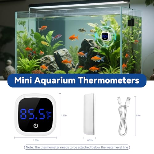 Rechargeable Digital Aquarium Water Thermometer with HD LED Screen, Display ±1℉, Fish Tank Decoration Accessories for Betta Axolotl Shrimp Turtle Reptile & Aquatic
