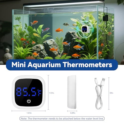 Rechargeable Digital Aquarium Water Thermometer with HD LED Screen, Display ±1℉, Fish Tank Decoration Accessories for Betta Axolotl Shrimp Turtle Reptile & Aquatic