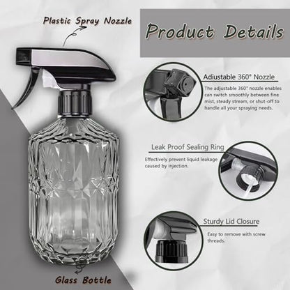 Glass Handheld Spray Bottle, 15oz, Dark Grey, Adjustable Nozzle | Pressure Watering Can, Plant Mister Fine Mist for Indoor Flowers, Outdoor Gardening, Cleaning, Pets Care, Hair - color: Dark Grey