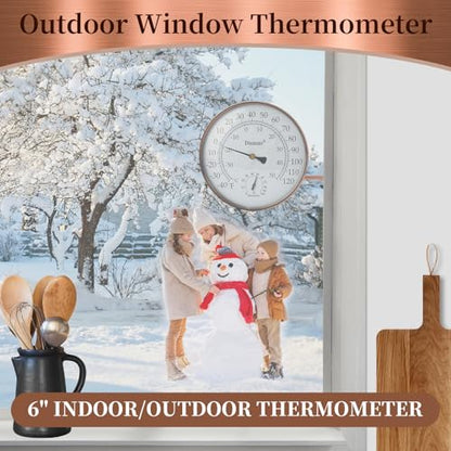 6-Inch Brass Outdoor Thermometer & Humidity Gauge, Easy-Read Dial | Weatherproof Battery-Free Analog Hygrometer, °F/°C Dual Scale, Adjustable Swivel Bracket for Patio, Window & Greenhouse - size: 6inch thermo&hygrometer