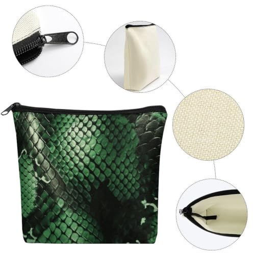 Green Snakeskin Makeup Bag Cosmetic Bags Toiletry Bag | Linen Travel Cosmetic Bag Portable Makeup Zipper Pouch Lightweight Toiletry Organizer Bag for Women Daily Use Travel