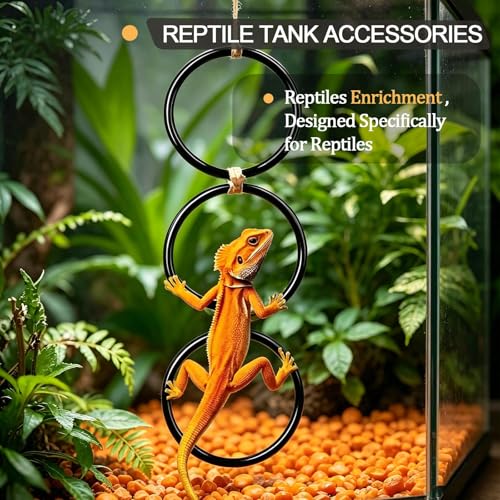 2 Pack Ball Python Tank Accessory, Snake Climbing Rings for Ball Python | Modular triple-link design, With a hook, expandable to 28 inches, 6+ exercise paths, rounded edges, reptile enrichment
