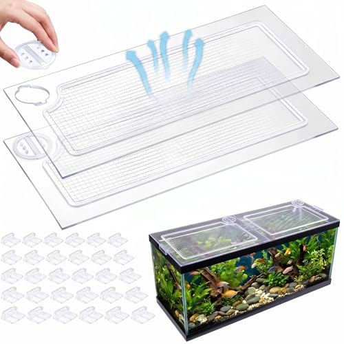 Sieral 2 Pcs Clear Aquarium Polycarbonate Canopy with Anti-Jumping Net | Embedded Network Set, 22.56 x 16.22 x 0.2 Inch, for 75/90/110 Gallon Fish Tank Lids, Center Brace Aquariums, Top Cover Clips - size: 22.56 x 16.22 x 0.2 Inches