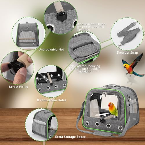 Upgraded Small Bird Carrier, Lightweight and Portable Travel Bird Cage with Stand and Easy Clean Tray, Parrot Parakeet Cockatiels Bird Travel Cage - color: Grey