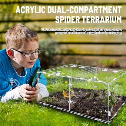 Large Jumping Spider Enclosure, 15.75*7.87*9.84in Acrylic Tarantula Enclosure, Reptile Enclosure for Small Tree Dwelling Reptiles, Amphibians and Invertebrates, Insect Terrarium with Locking Latch