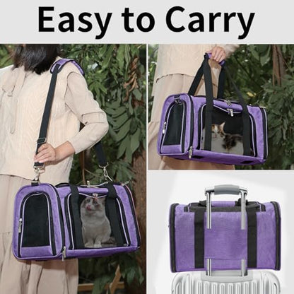 Soft-Sided Cat/Dog/Pet Carrier, Collapsible Pets Travel Carriers | For Big Cats/Small Dogs with Shoulder Strap & Removable Mat, Mesh Puppy Carry Bag, Up to 25 Lbs, TSA Airline Approved(Purple) - color: Purple, size: 20"L x 13"W x 13"H