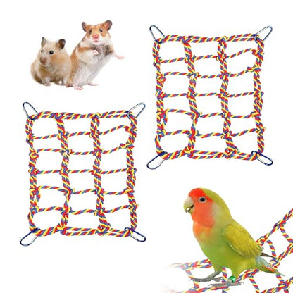 2 Pcs Rat Climbing Ropes for Cage Accessories - Bird Rope Rat Toys - 12.6 x 9.84 inch Hammock - Cotton Rope Bridge - Bird Ladder with 4 Silver Hooks - color: Mixed