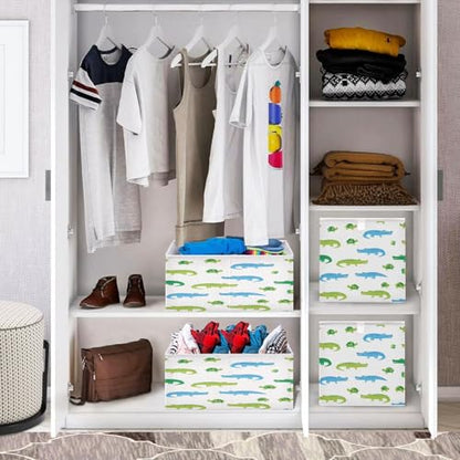 QUGRL Crocodile Reptile Pattern with Turtles Storage Bins Organizer Foldable Clothes Storage Basket Box for Shelves Closet Cabinet Office Dorm Bedroom 15.75 x 10.63 x 6.96 in - size: 15.75x10.63x6.96in
