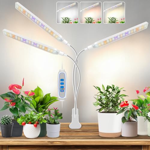Kullsinss Clip-on Plant Lights for Indoor Growing, 171 LEDs 24W Grow Light | White 3-Gooseneck Plant Lamp for Seedlings, Full Spectrum Grow Lamp with Red Blue Yellow White LEDs, Timer & Dimmable - size: 3 Heads--White